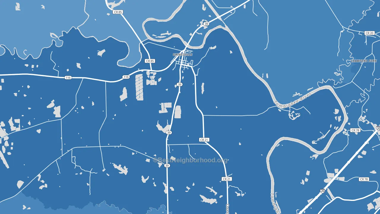 Gainesville, AL block-group political-lean map