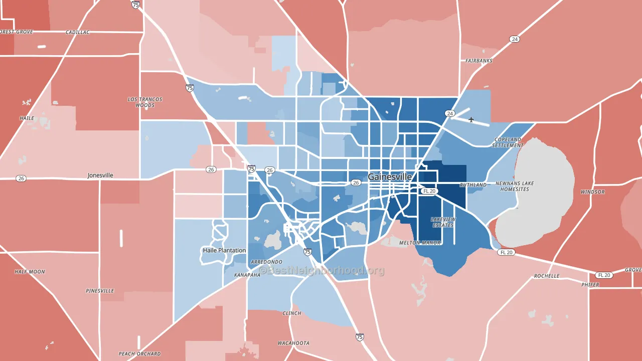 Gainesville, FL block-group political-lean map