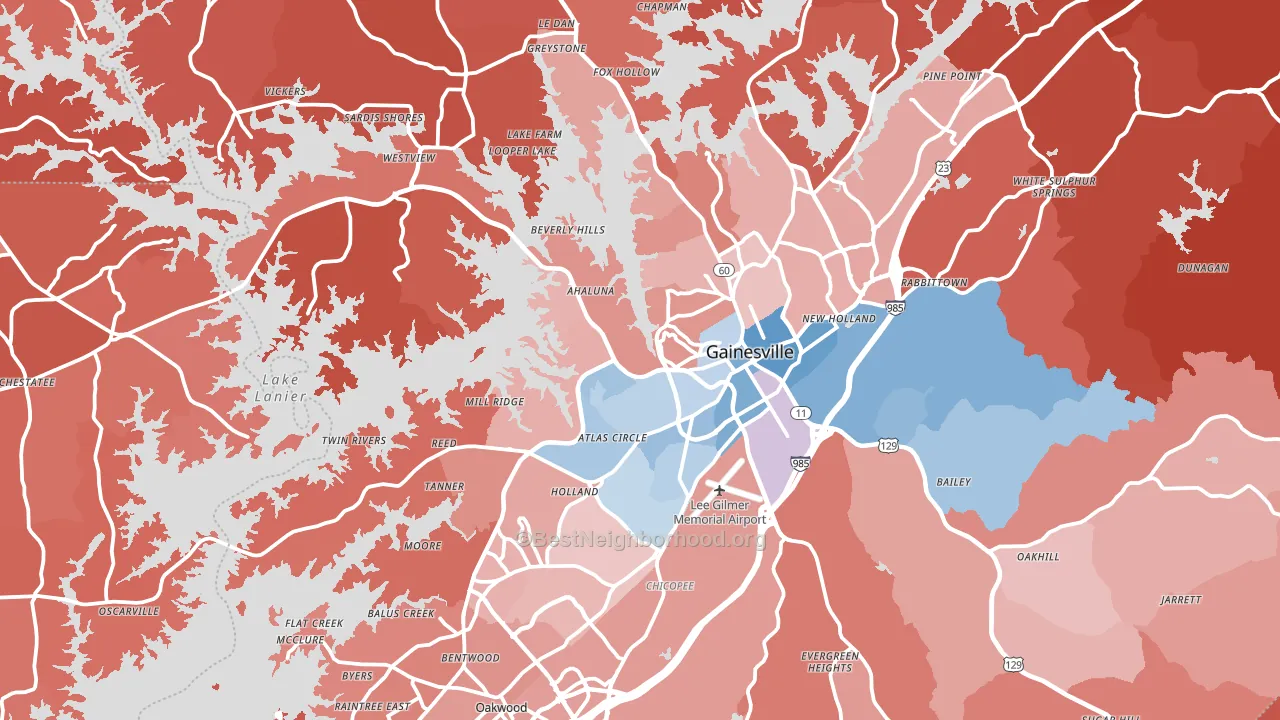 Gainesville, GA block-group political-lean map