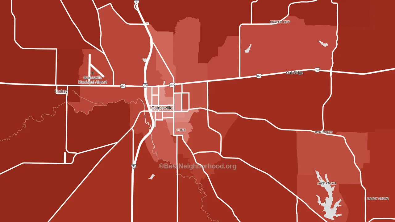Gainesville, TX block-group political-lean map