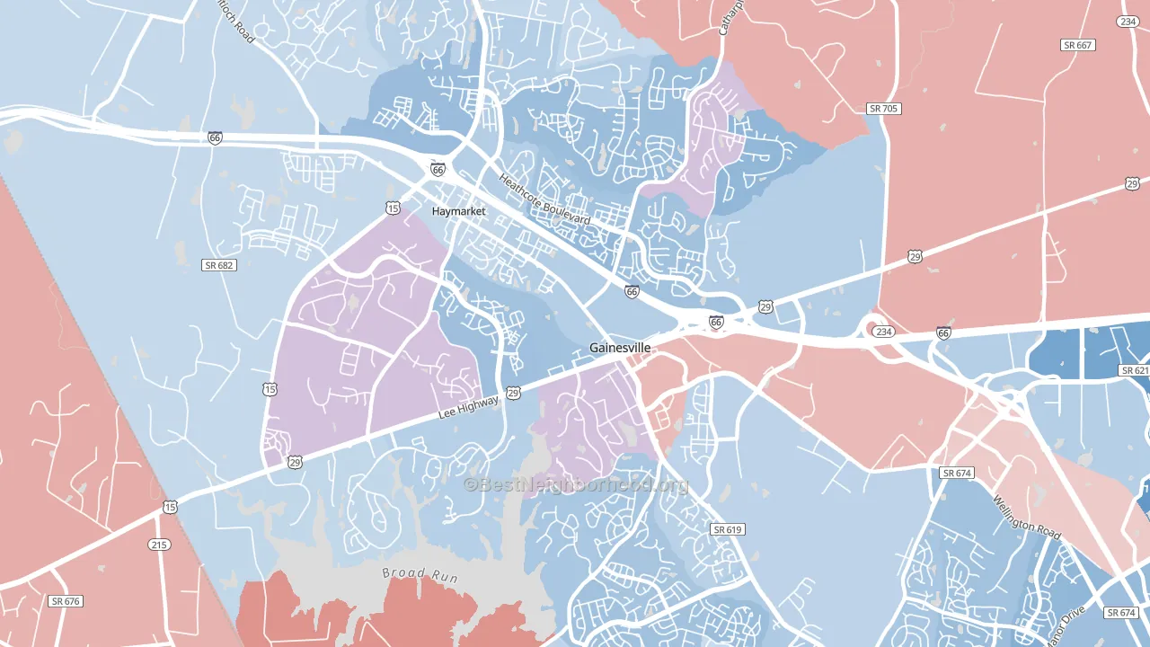 Gainesville, VA block-group political-lean map