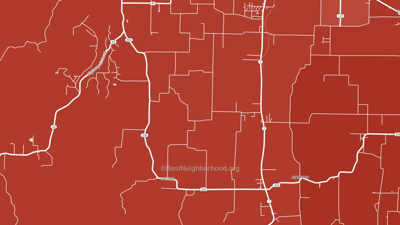 Gaither, AR block-group political-lean map