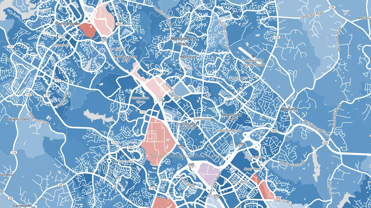 Gaithersburg, MD block-group political-lean map