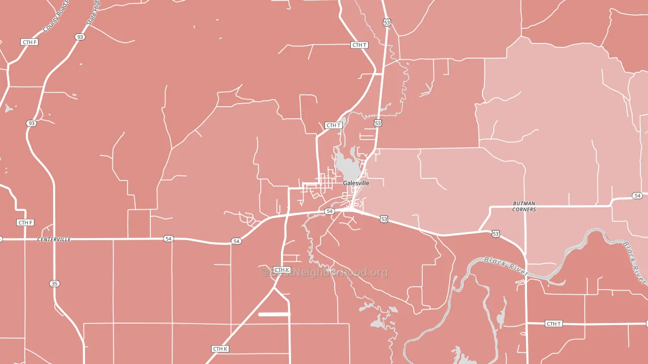 Galesville, WI block-group political-lean map