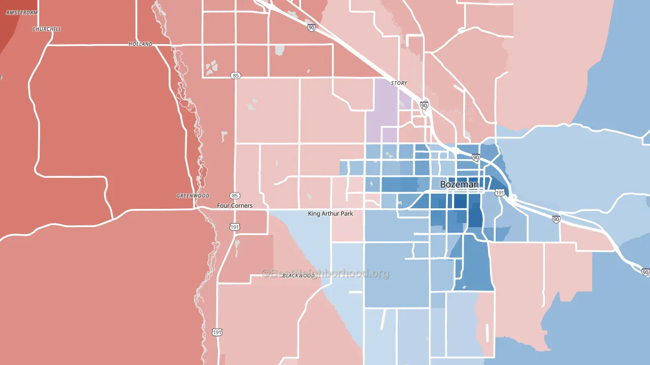 Gallatin County, MT block-group political-lean map
