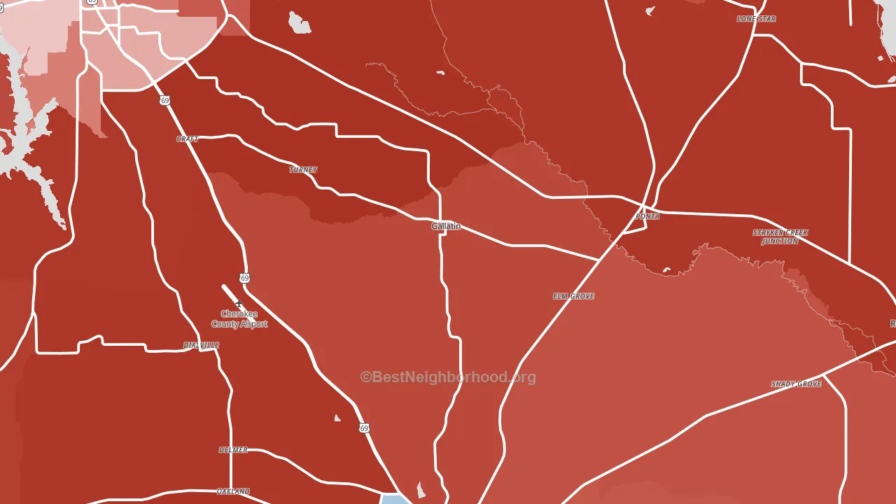 Gallatin, TX block-group political-lean map