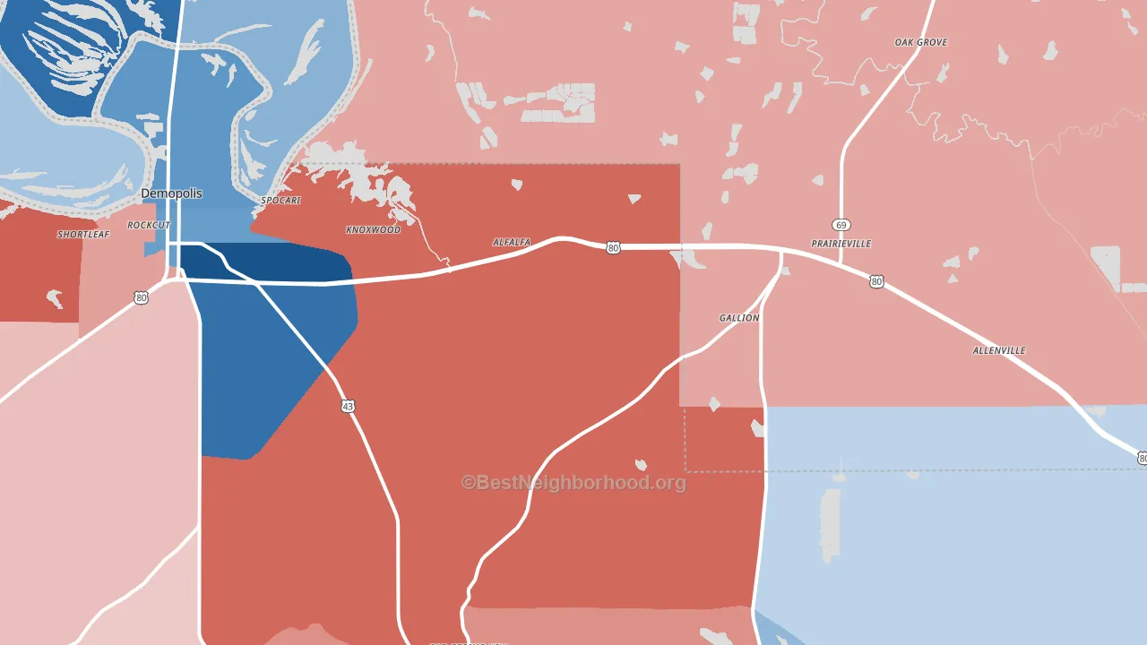 Gallion, AL block-group political-lean map