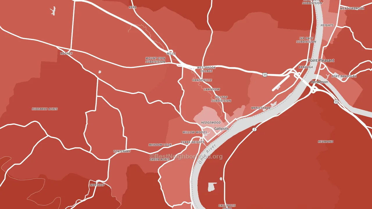 Gallipolis, OH block-group political-lean map