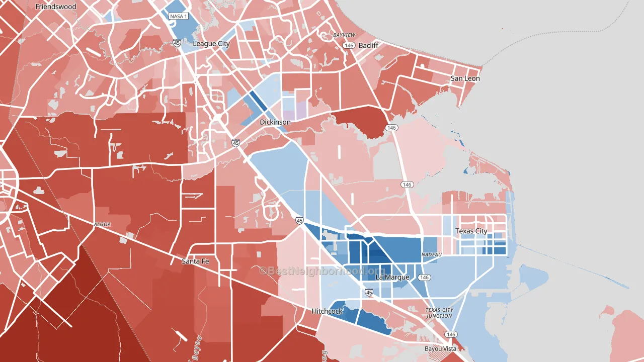 Galveston County, TX block-group political-lean map