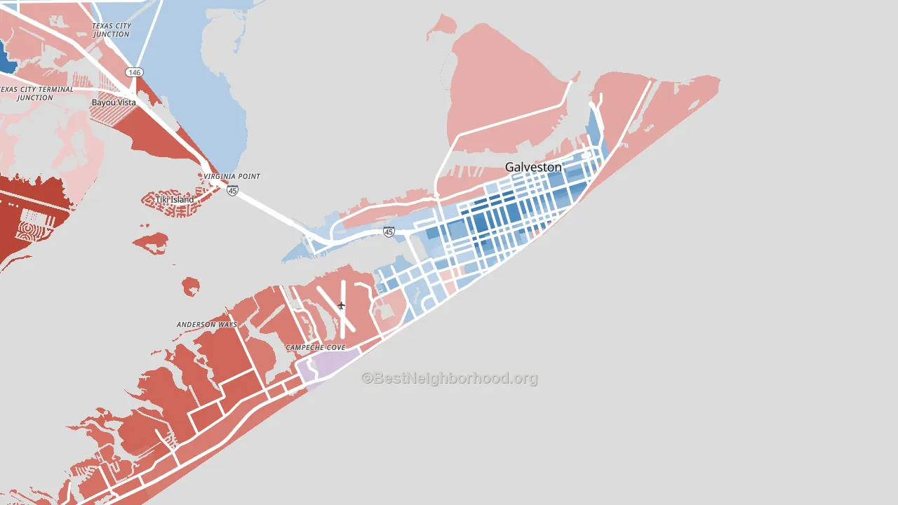 Galveston, TX block-group political-lean map