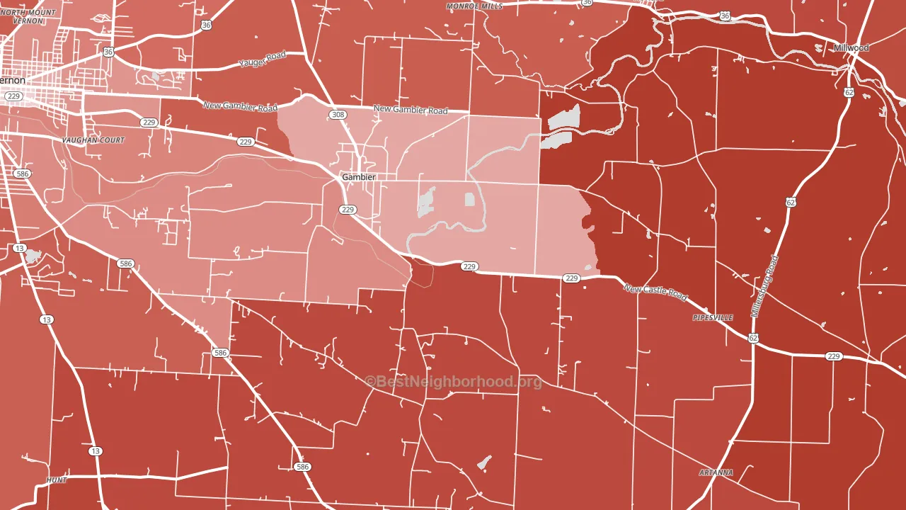 Gambier, OH block-group political-lean map