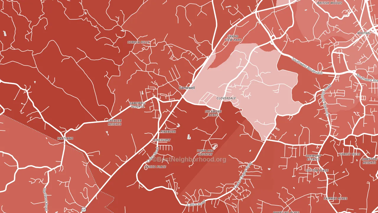 Gamewell, NC block-group political-lean map