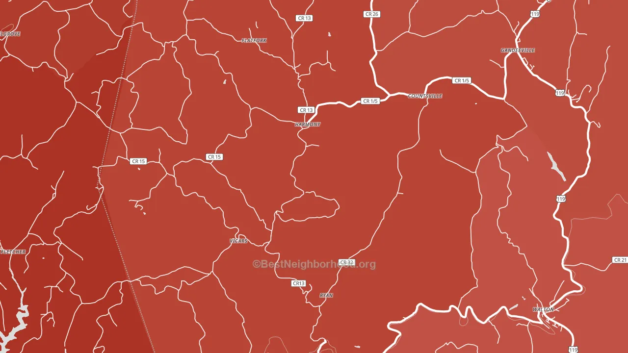 Gandeeville, WV block-group political-lean map