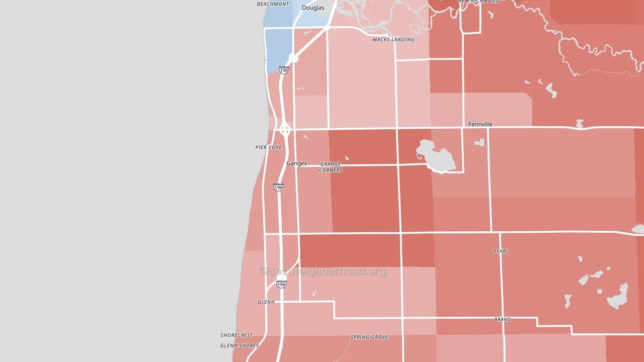 Ganges, MI block-group political-lean map