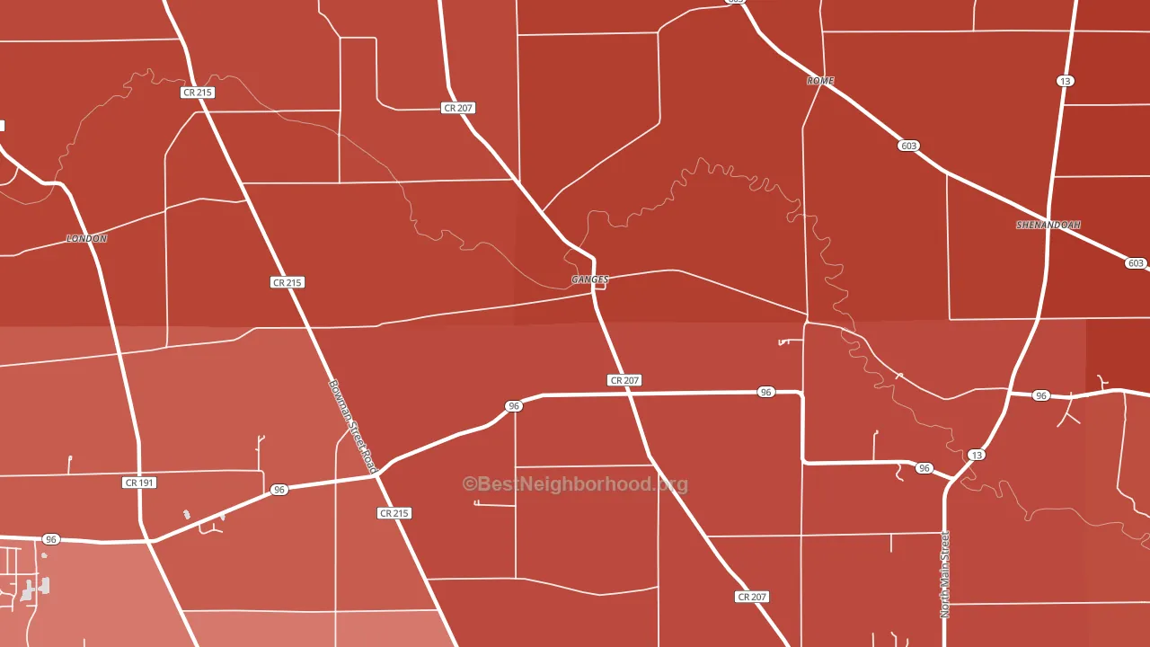 Ganges, OH block-group political-lean map