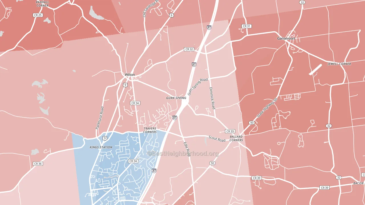 Gansevoort, NY block-group political-lean map