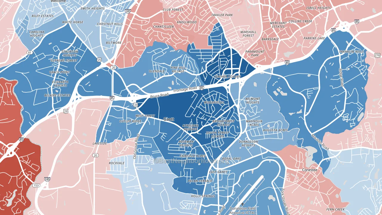 Gantt, SC block-group political-lean map