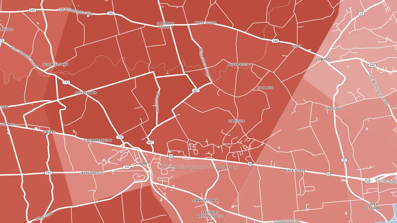 Gap, PA block-group political-lean map
