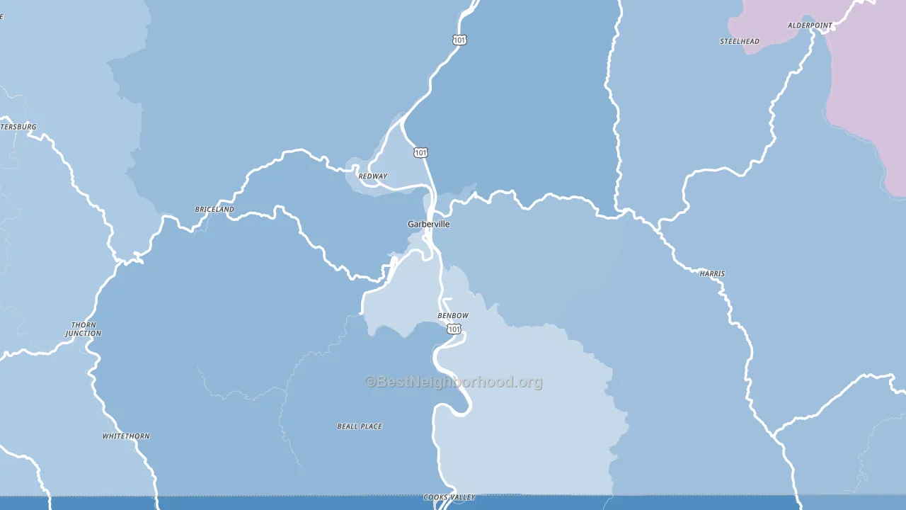 Garberville, CA block-group political-lean map