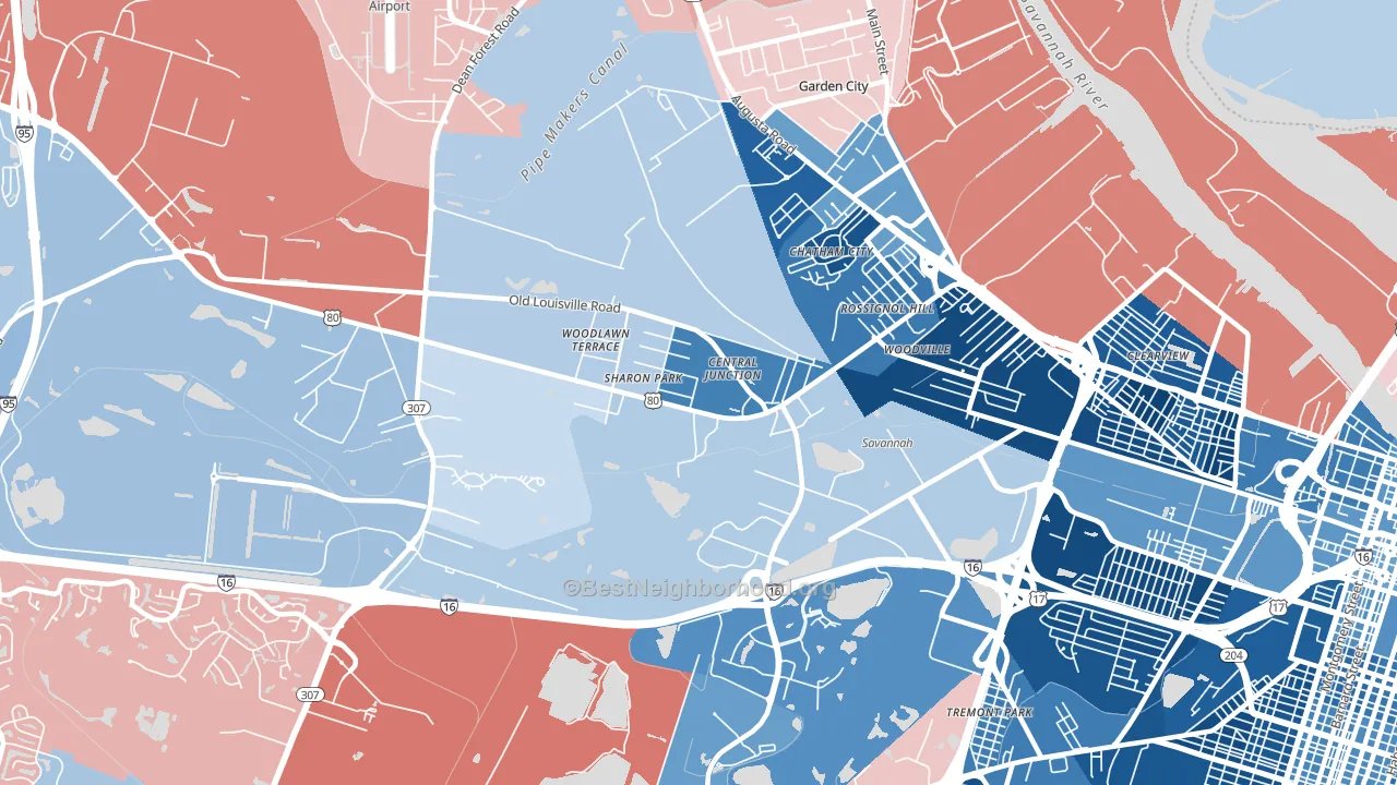Garden City, GA block-group political-lean map