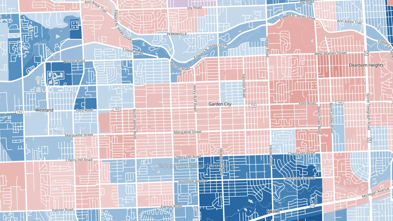 Garden City, MI block-group political-lean map