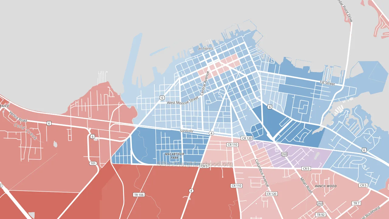 Garden District, Sandusky, OH block-group political-lean map