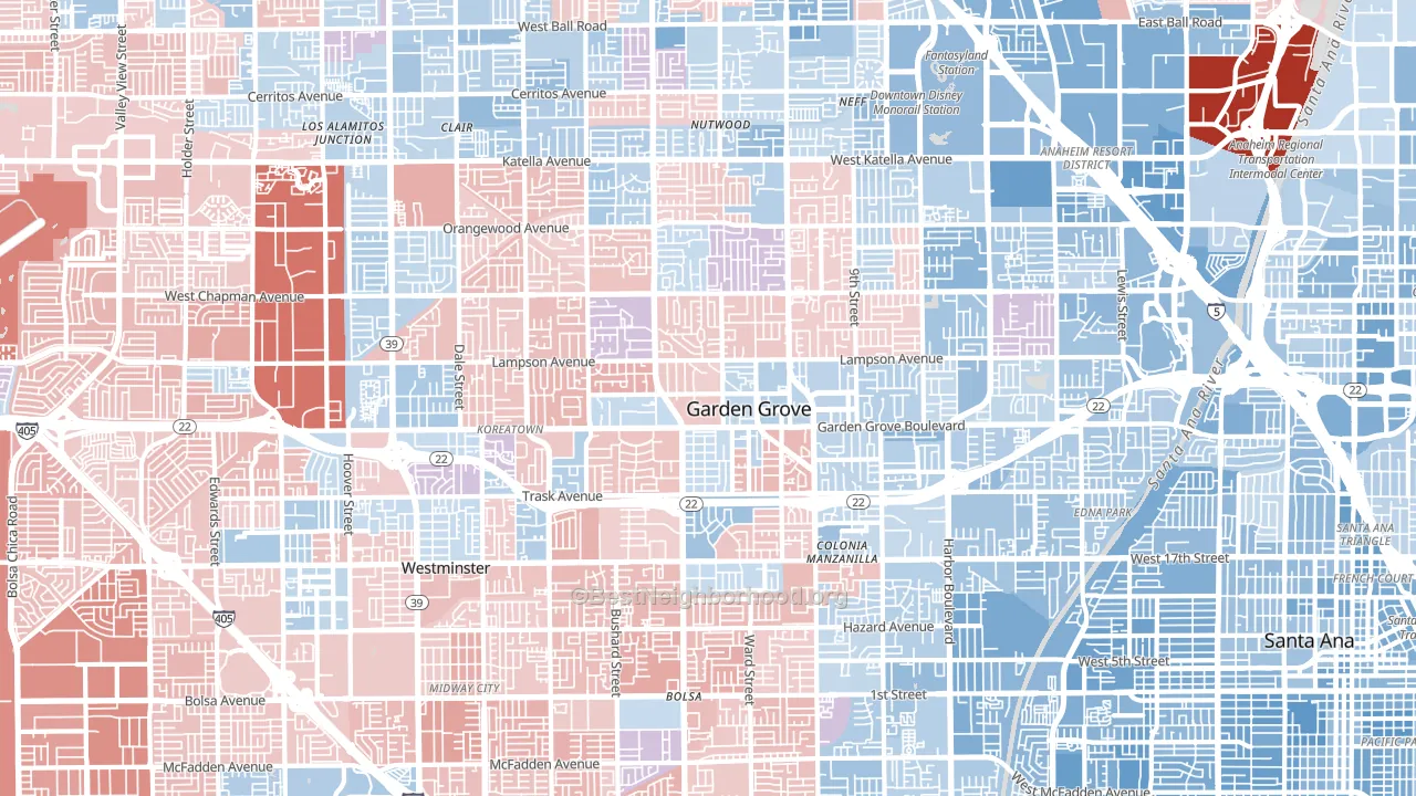 Garden Grove, CA block-group political-lean map