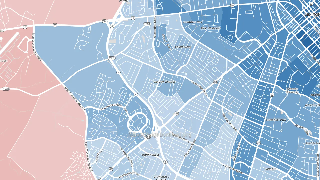 Garden Springs, Lexington, KY block-group political-lean map