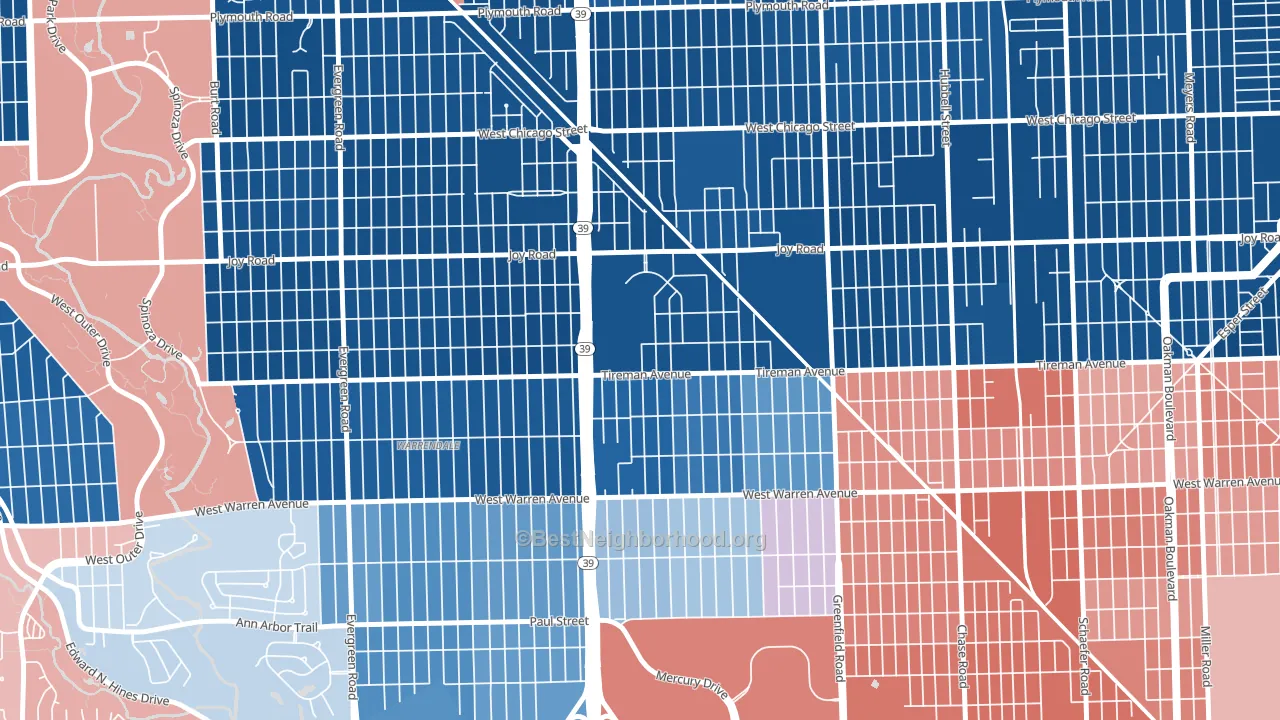 Garden View, Detroit, MI block-group political-lean map
