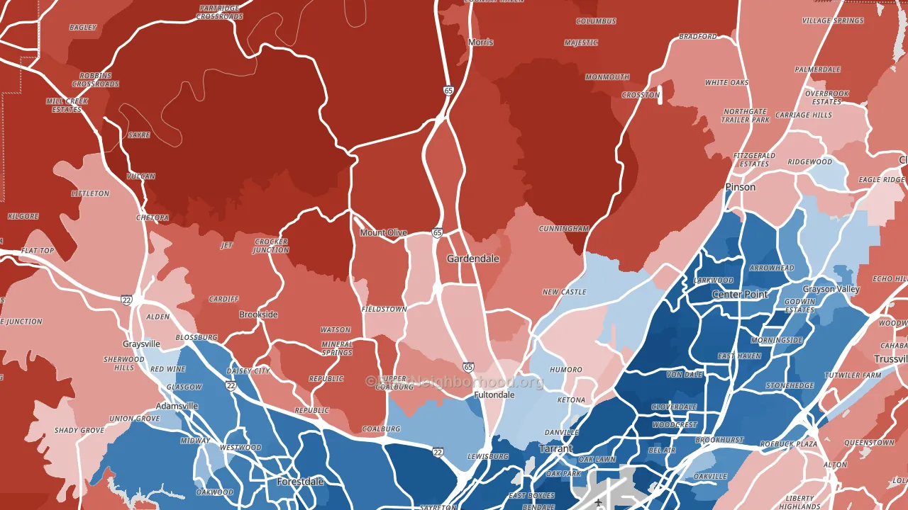 Gardendale, AL block-group political-lean map