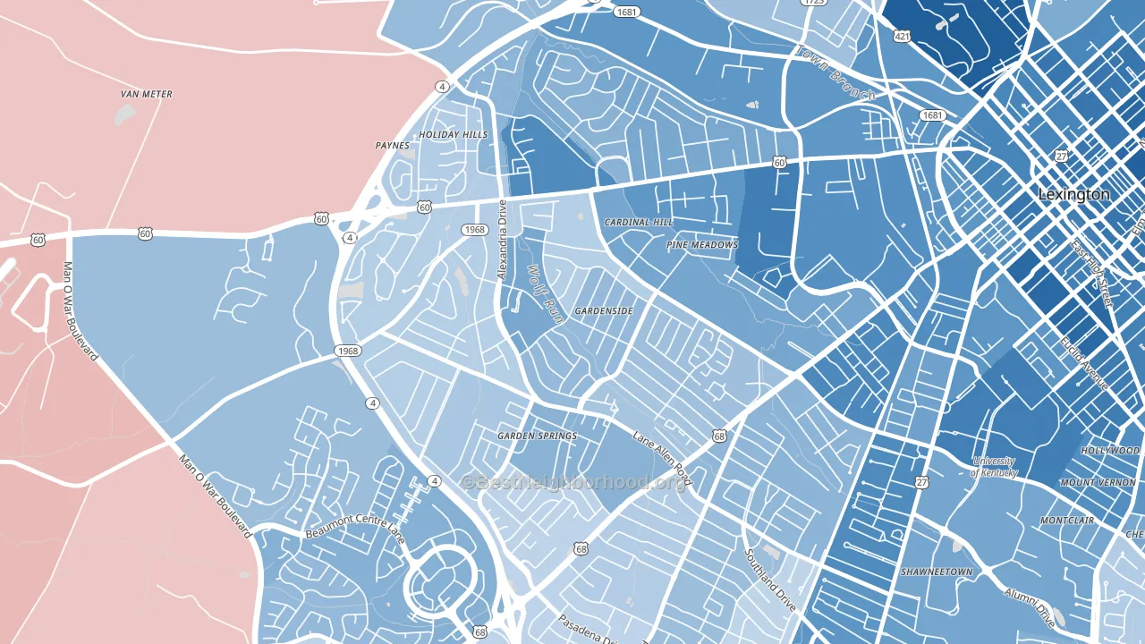 Gardenside-Colony, Lexington, KY block-group political-lean map