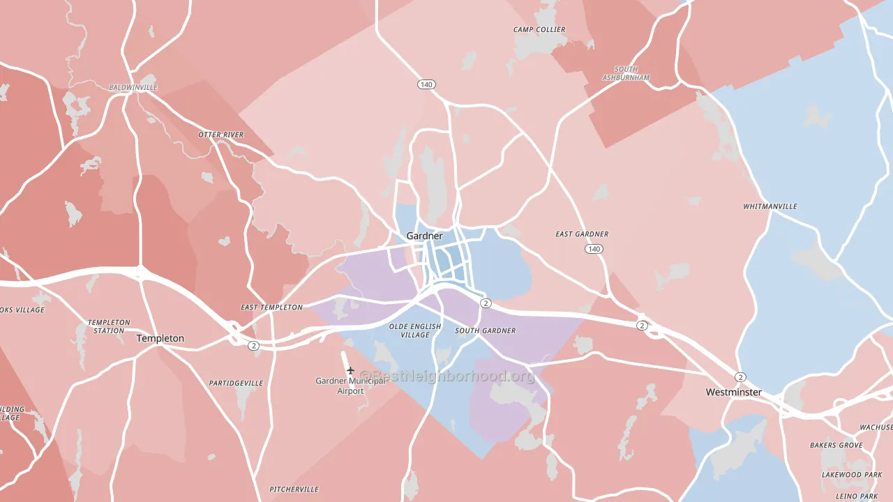 Gardner, MA block-group political-lean map