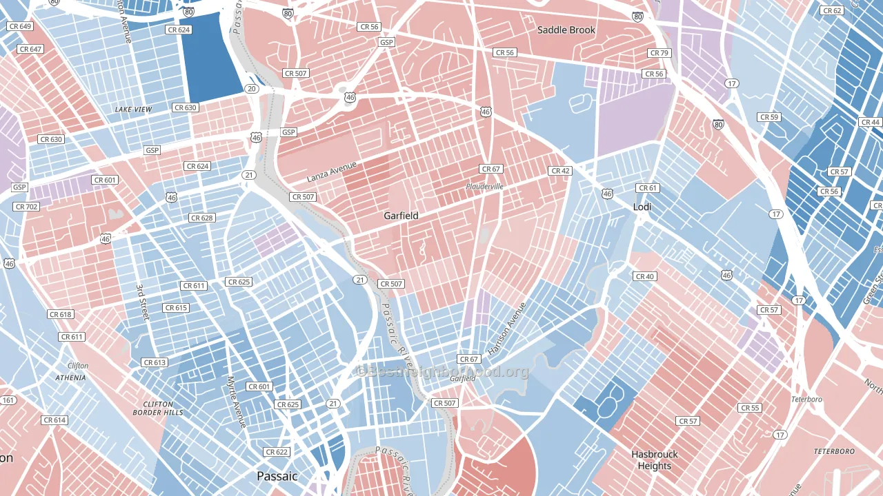 Garfield, NJ block-group political-lean map