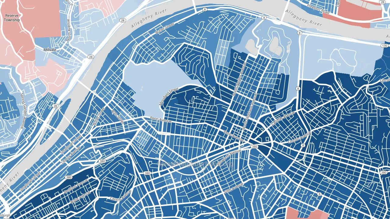 Garfield, Pittsburgh, PA block-group political-lean map