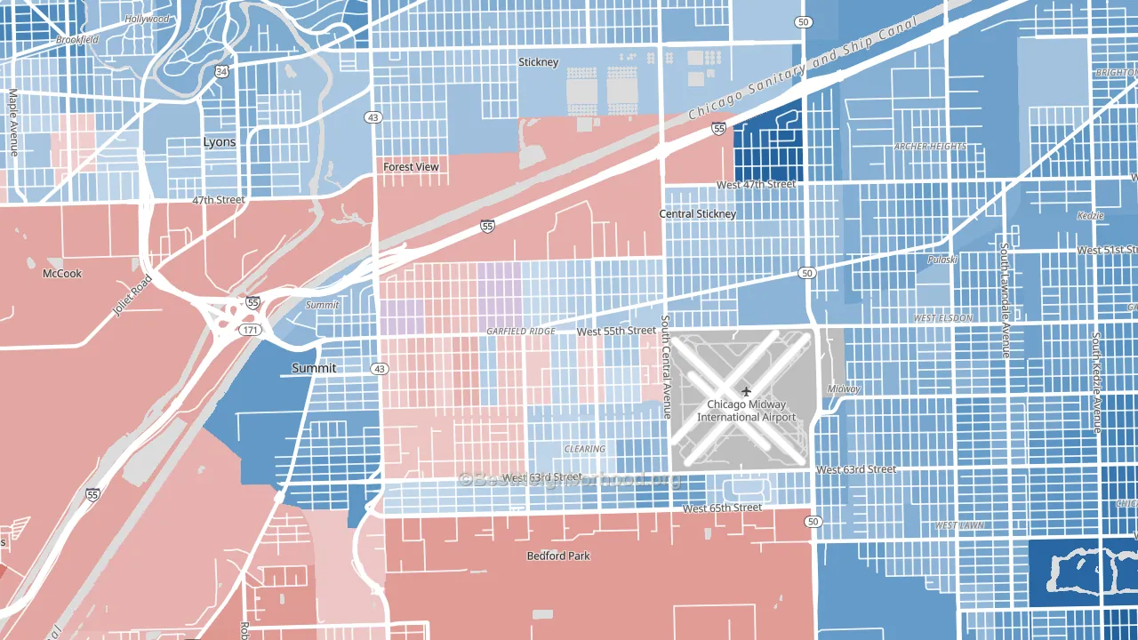 Garfield Ridge, Chicago, IL block-group political-lean map