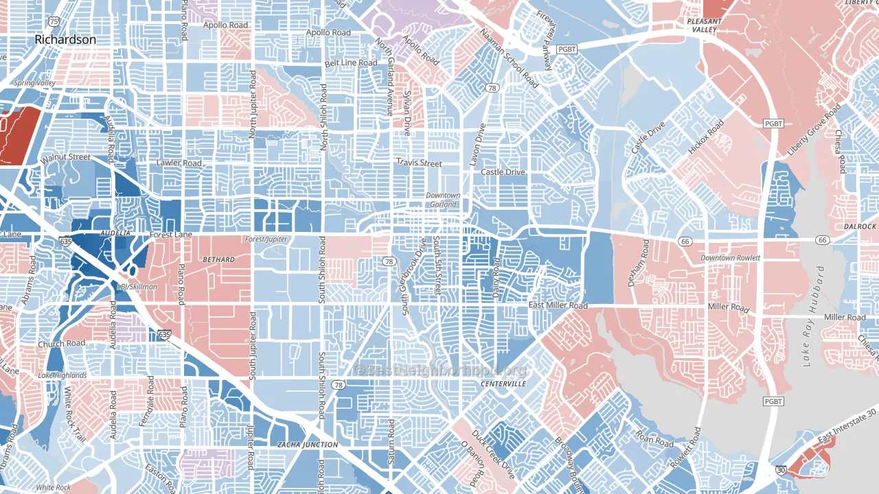 Garland, TX block-group political-lean map