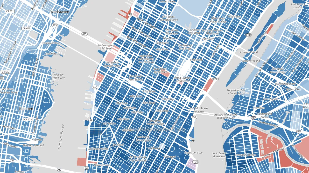 Garment District, Manhattan, NY block-group political-lean map