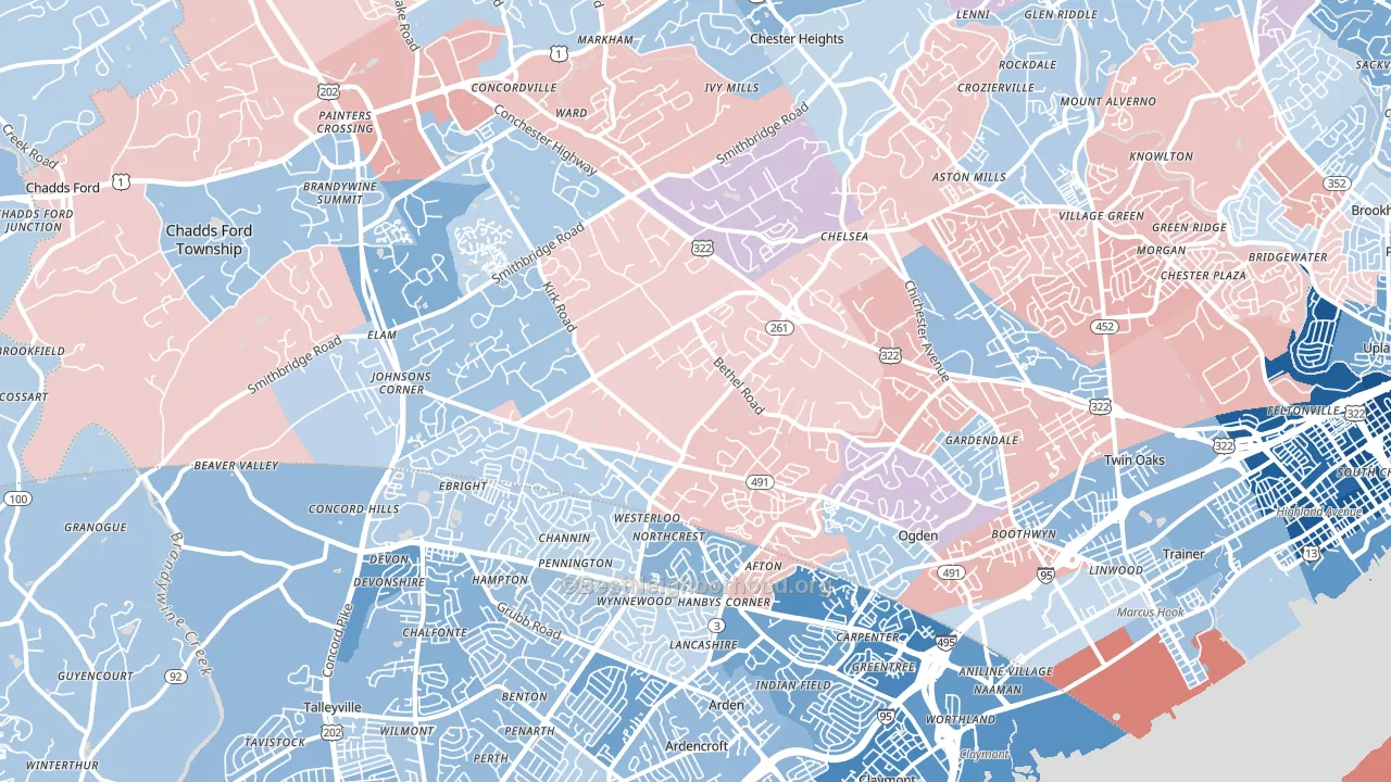 Garnet Valley, PA block-group political-lean map
