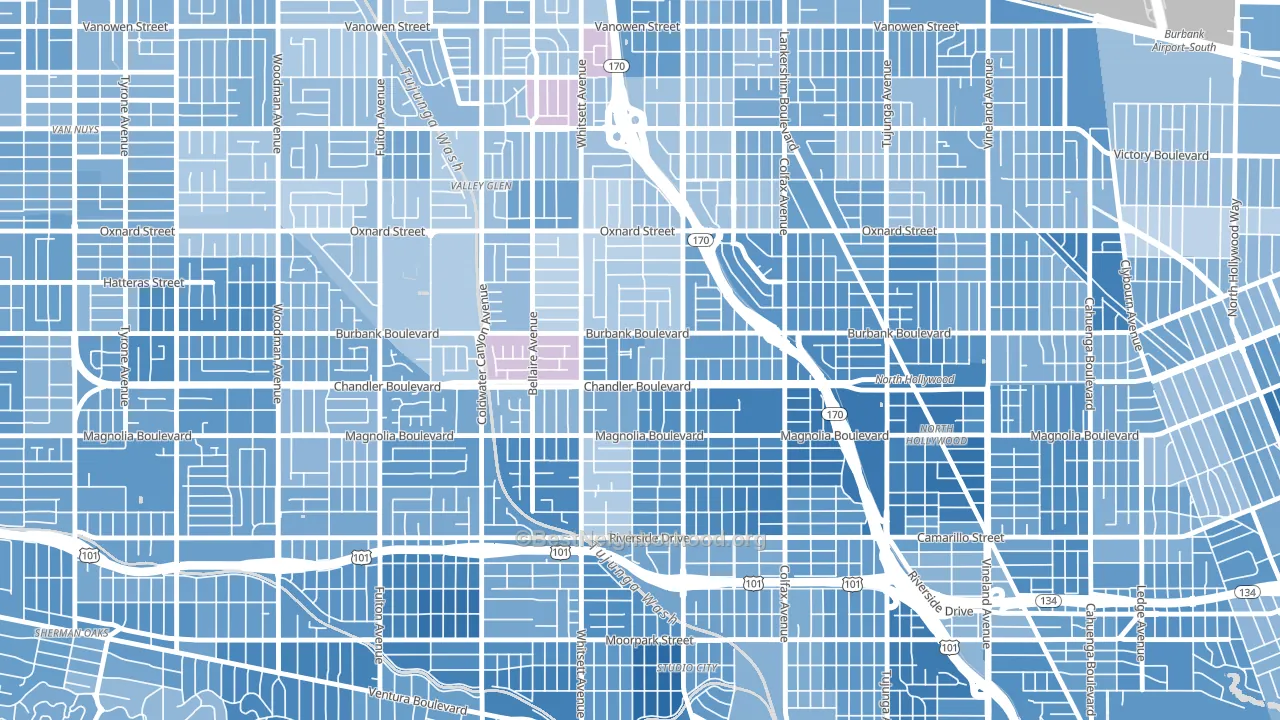 Garnsey, Valley Village, CA block-group political-lean map