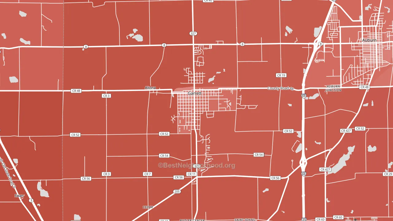Garrett, IN block-group political-lean map
