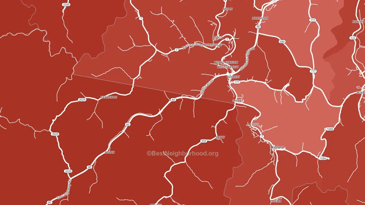 Garrett, KY block-group political-lean map