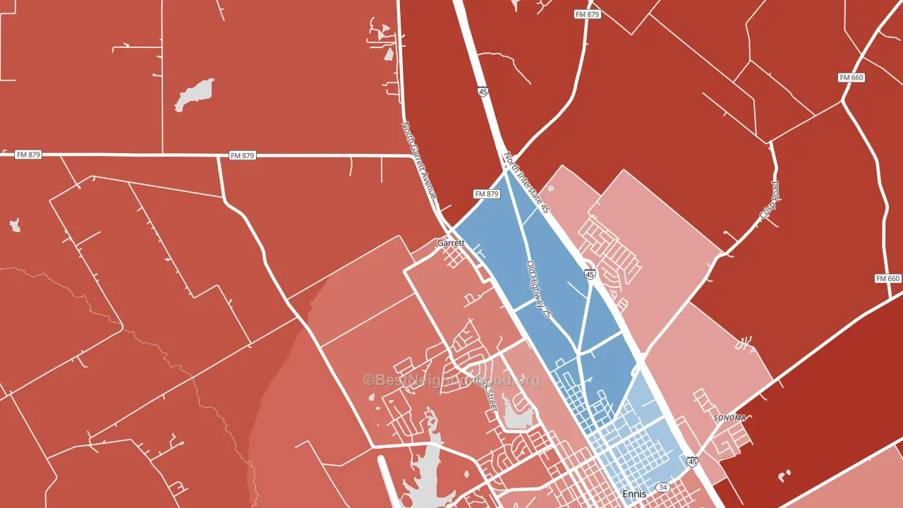 Garrett, TX block-group political-lean map