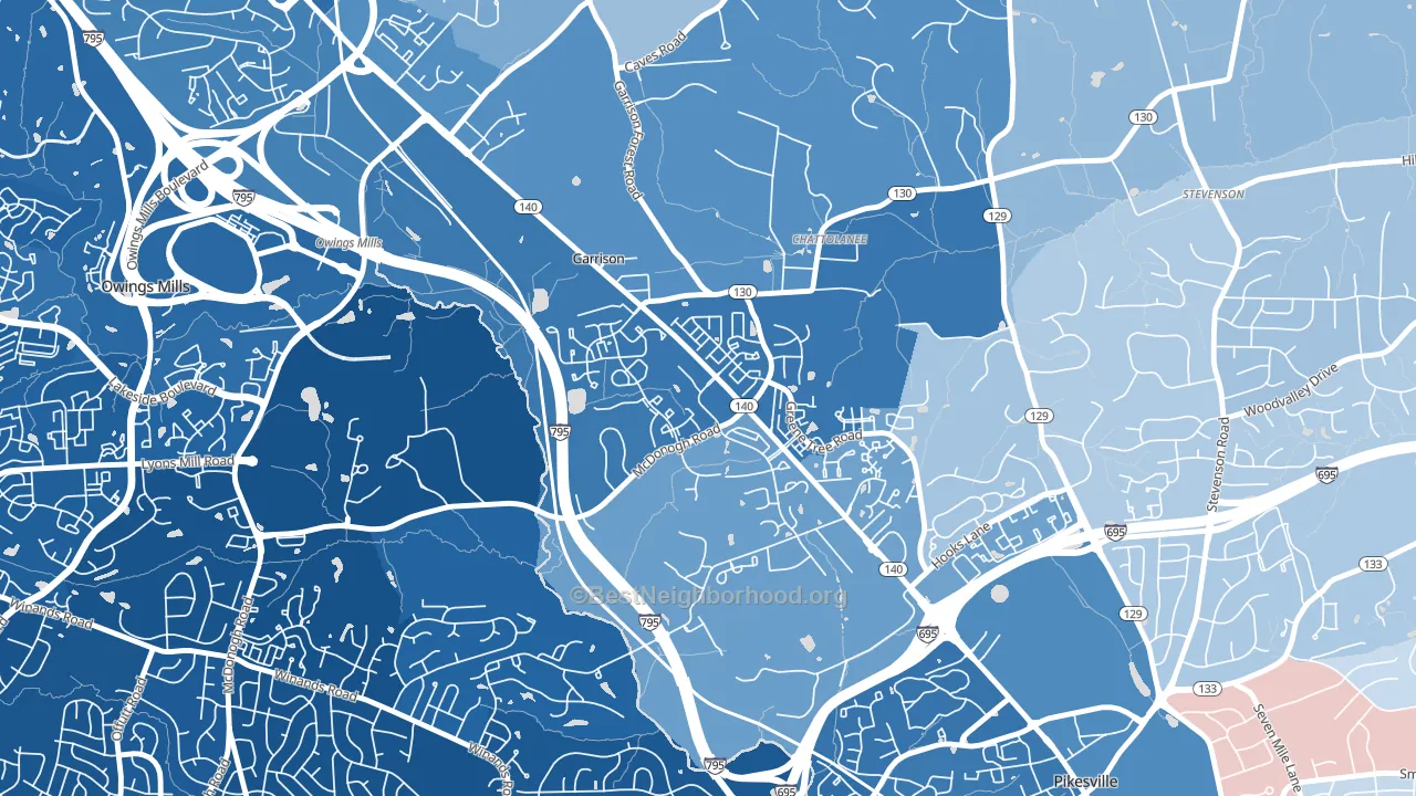 Garrison, Owings Mills, MD block-group political-lean map