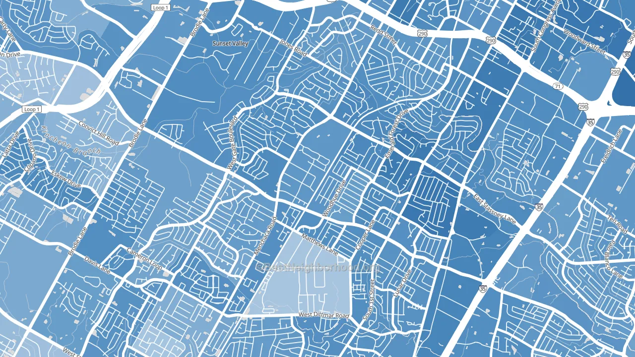 Garrison Park, Austin, TX block-group political-lean map