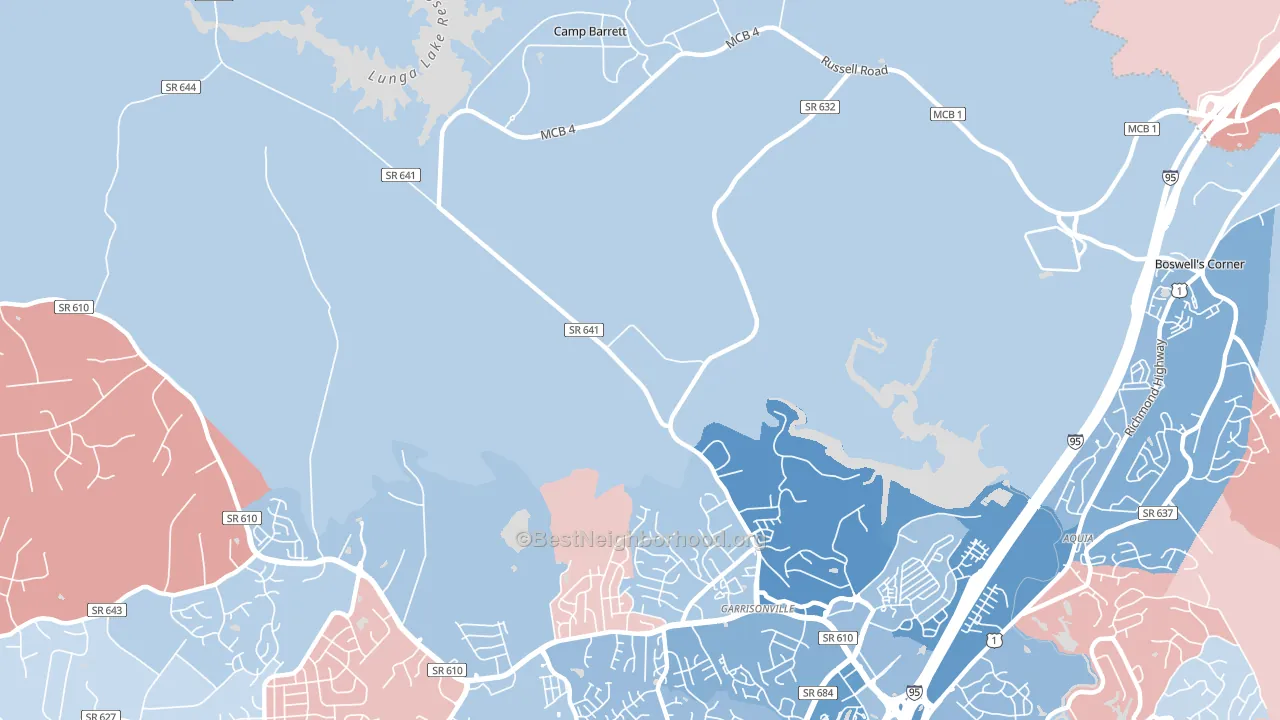 Garrisonville, VA block-group political-lean map