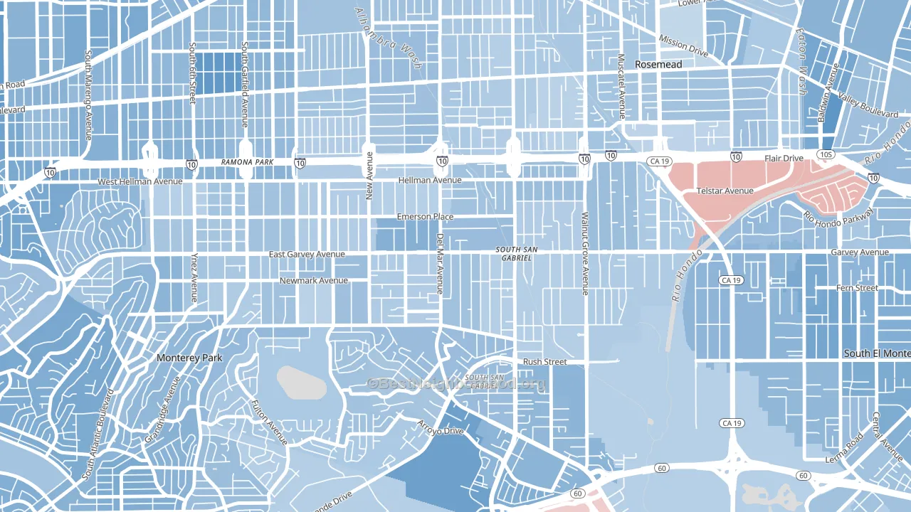 Garvey, Rosemead, CA block-group political-lean map