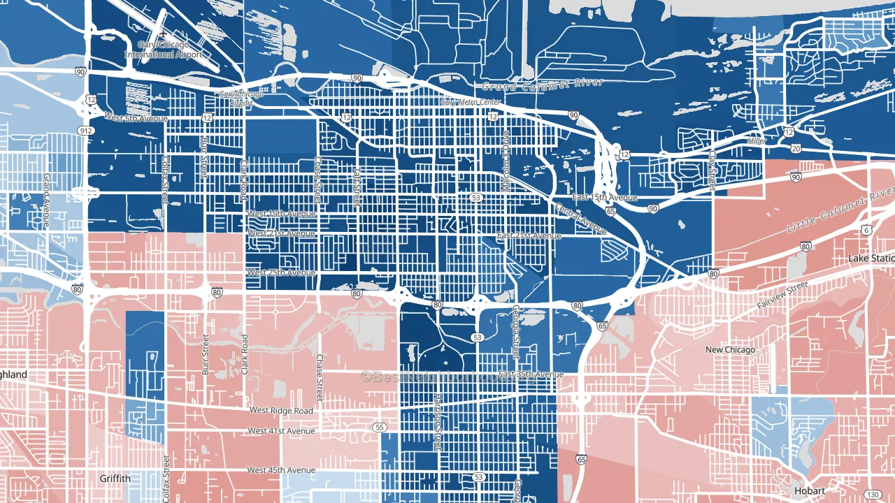 Gary, IN block-group political-lean map