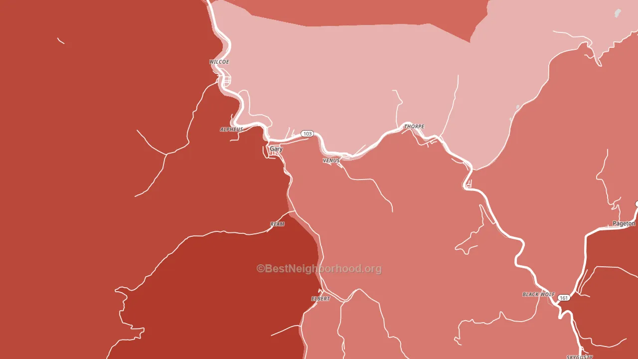 Gary, WV block-group political-lean map