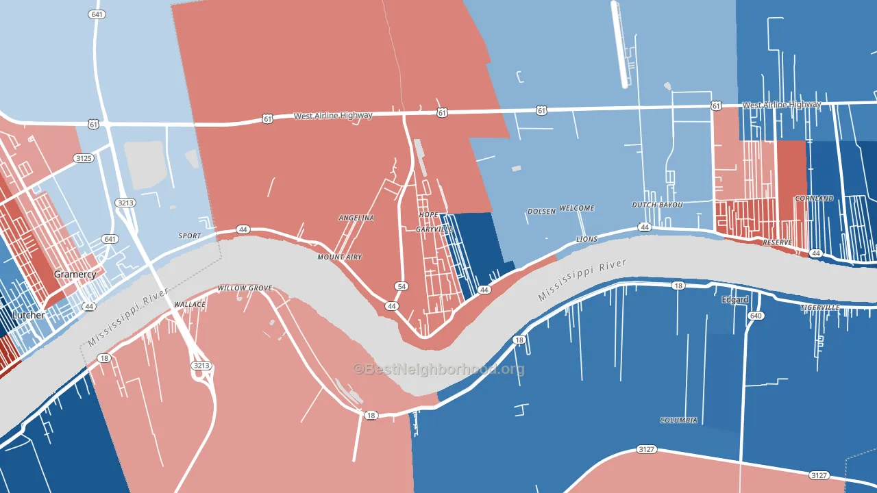 Garyville, LA block-group political-lean map