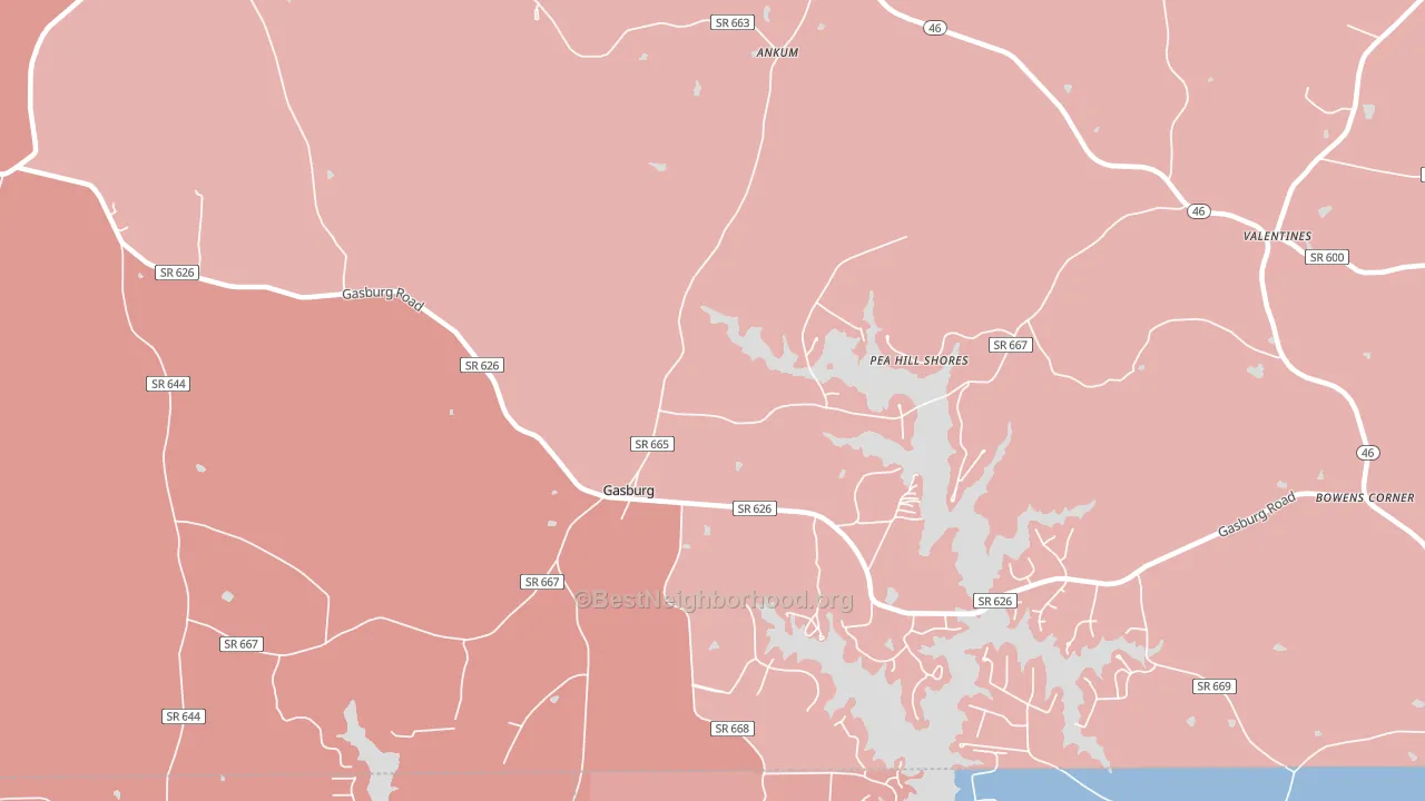 Gasburg, VA block-group political-lean map